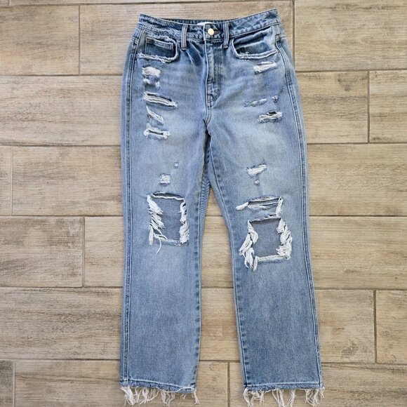 Flying Monkey Ultra High Rise Straight Jeans Women's Destroyed Grunge Frayed 26 - Picture 1 of 8